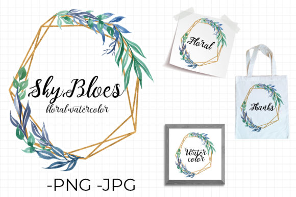 Frame Sky Blues Watercolor Floral Design Assets