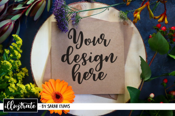 Square Kraft Card in Floral Mockup: Elevating Your Stationery Presentation