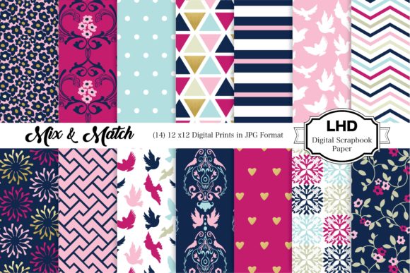 Stylish Mix Match Navy Pink Patterns